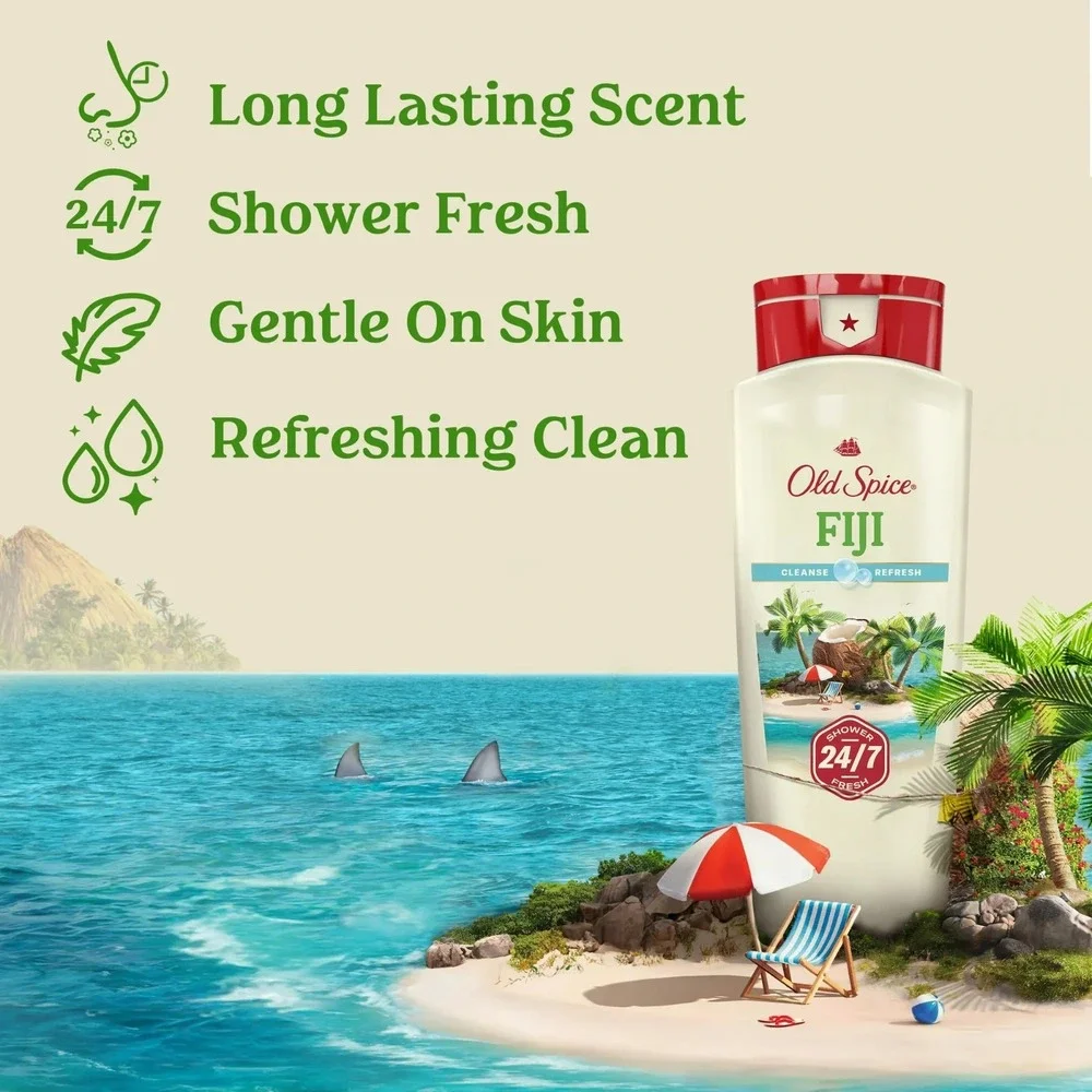 Old Spice Fiji with Palm Tree Body Wash for Men Palm Tree & Coconut 30oz (2 Pk)